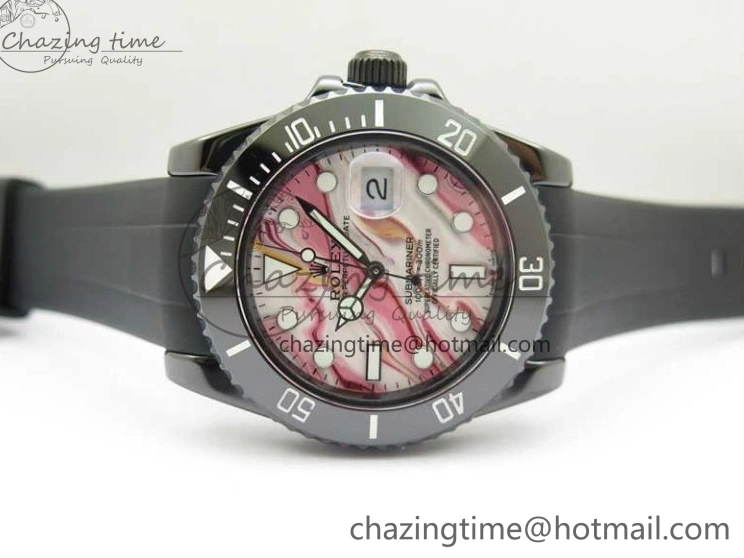 MiroTime 0201 Soft Submariner 40mm Black Ceramic 5GF Best Edition Pink Painting Dial on Black Rubber Strap SA 2472